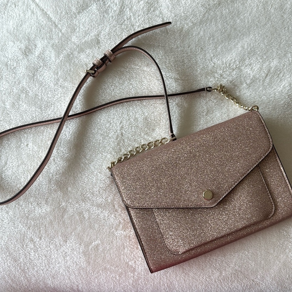 Kate spade like new Rose Gold glitter flap crossbody